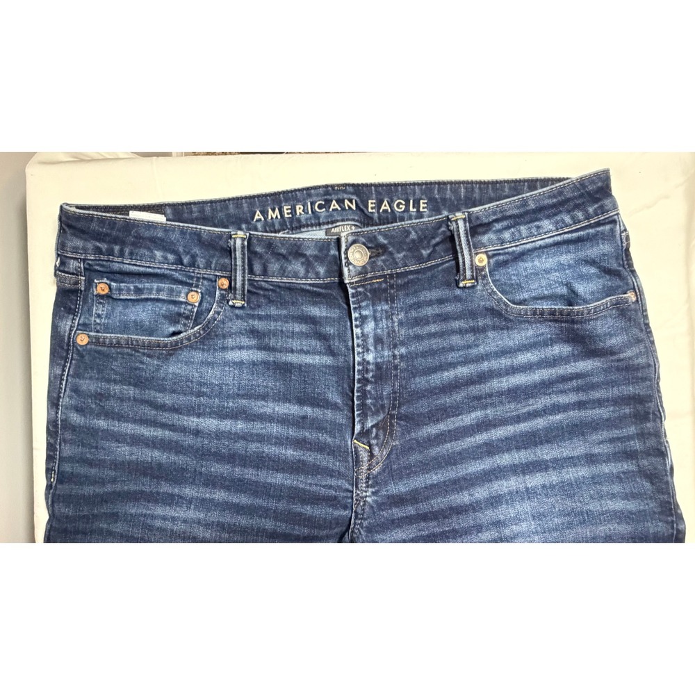 American Eagle Airflex+ Slim Straight Dark Wash Jeans Mens 36x32 Indigo 6249 - Picture 3 of 8